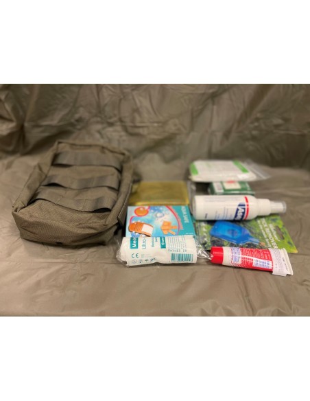 First aid kit for hiking and exercise in pouch