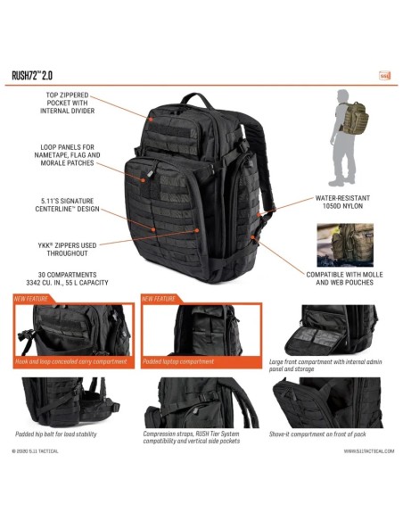 5.11 Tactical RUSH72 2.0 Backpack (multiple colours)