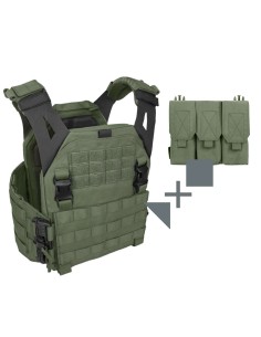 Warrior Low Profile Plate Carrier V1 + Warrior Triple Covered M4 Mag Pouch SET (olive green)
